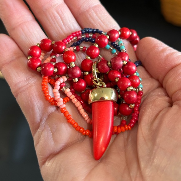 Red Horn Beaded BOHO Necklace - Picture 2 of 8